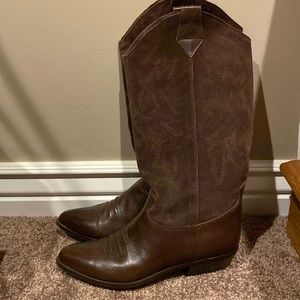 Bandolino Chocolate Brown Suede Cowboy Leather Western Boots 7.5